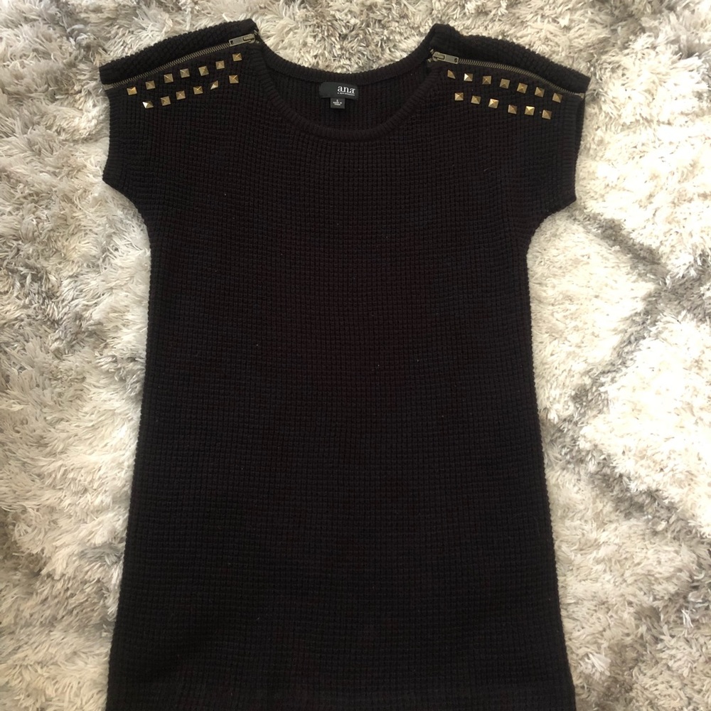 Knit Black Dress w/ zipper & studded shoulders